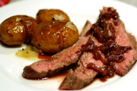 Grilled Flank Steak with Shallot and Red Wine Sauce Recipe