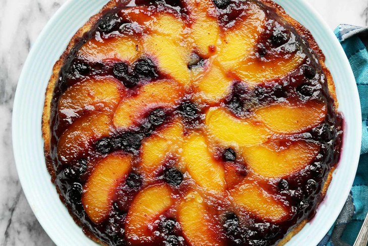 Fresh Peach and Blueberry Upside-Down Cake Recipe