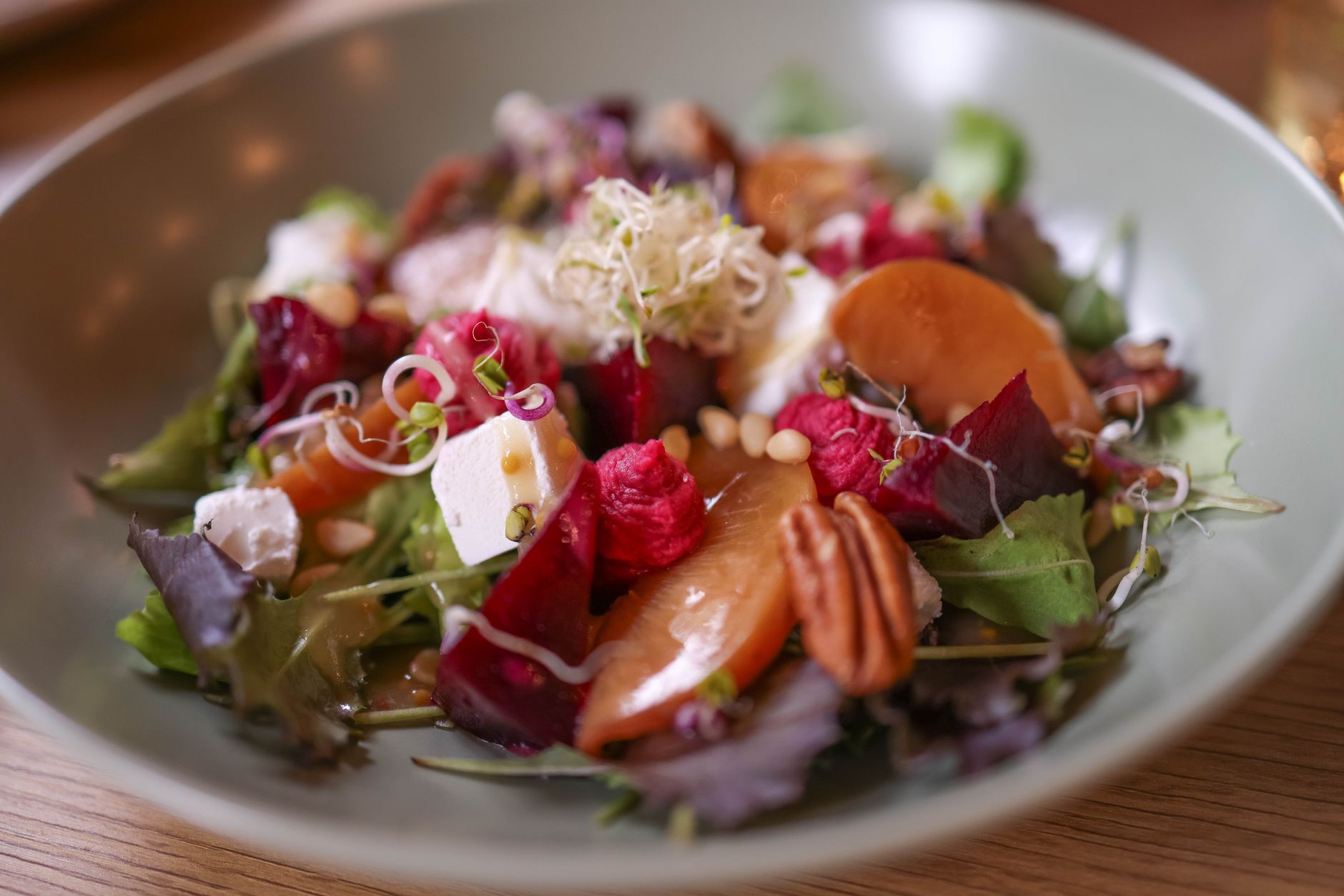 Mixed Green Salad with Beets and Pistachios